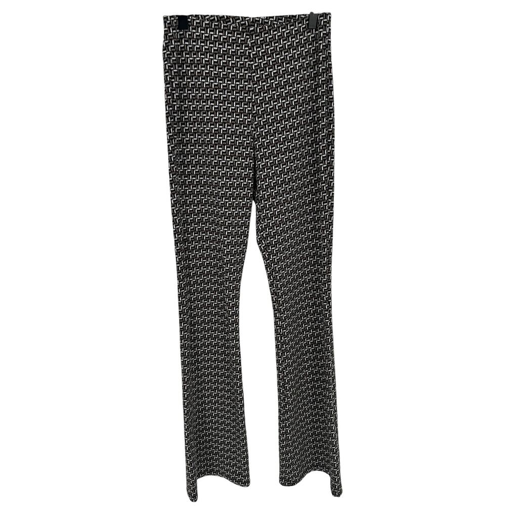 Zara Flare Mid Rise Pants Black Brown Geometric Print Stretch Casual Work S